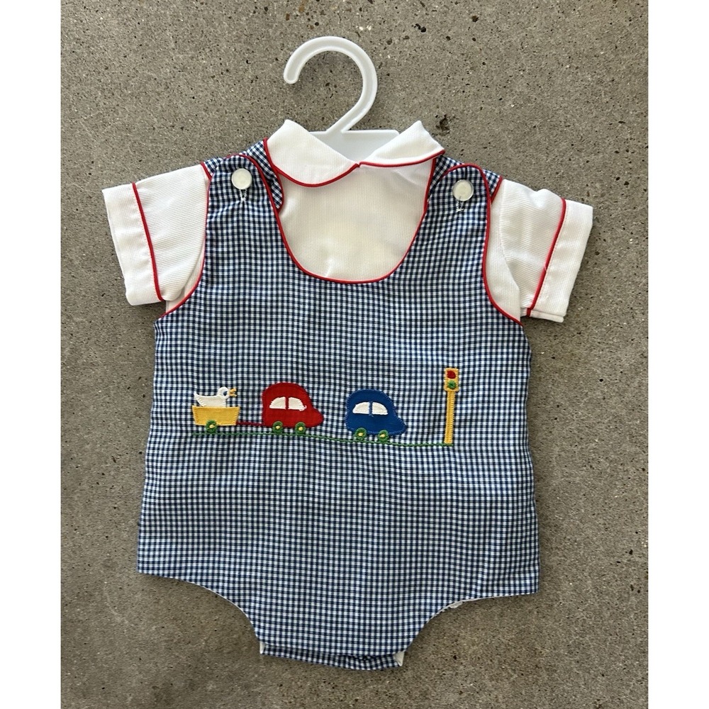 Vintage Boys Blue Jayne Copeland Romper Bubble Cars Sz 3‎ M